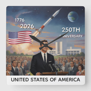 Reloj Cuadrado 250º Aniversario EE. UU., Bandera Americana / Patr