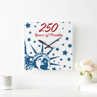 Reloj Cuadrado 250 Años de Libertad Feliz Cumpleaños USA Patrióti