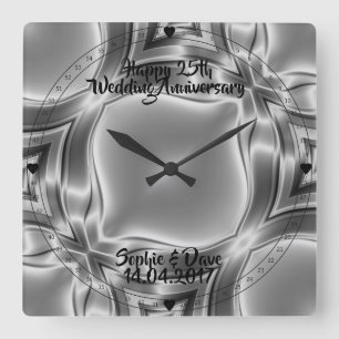 Reloj Cuadrado 25° aniversario de Silver Lines Boda