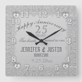 Reloj Cuadrado 25° Aniversario del Boda de Plata