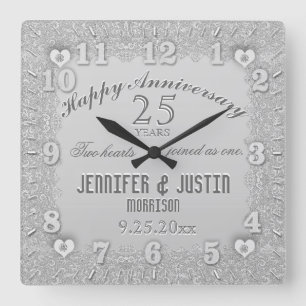 Reloj Cuadrado 25° Aniversario del Boda de Plata