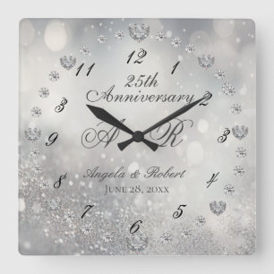 Reloj Cuadrado 25° Aniversario del Boda de Plata
