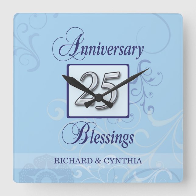 Reloj Cuadrado 25 años en azul y plata (Anverso)