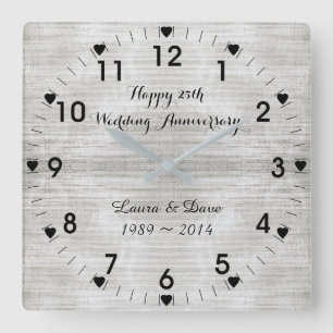 Reloj Cuadrado 25to Aniversario de bodas de plata