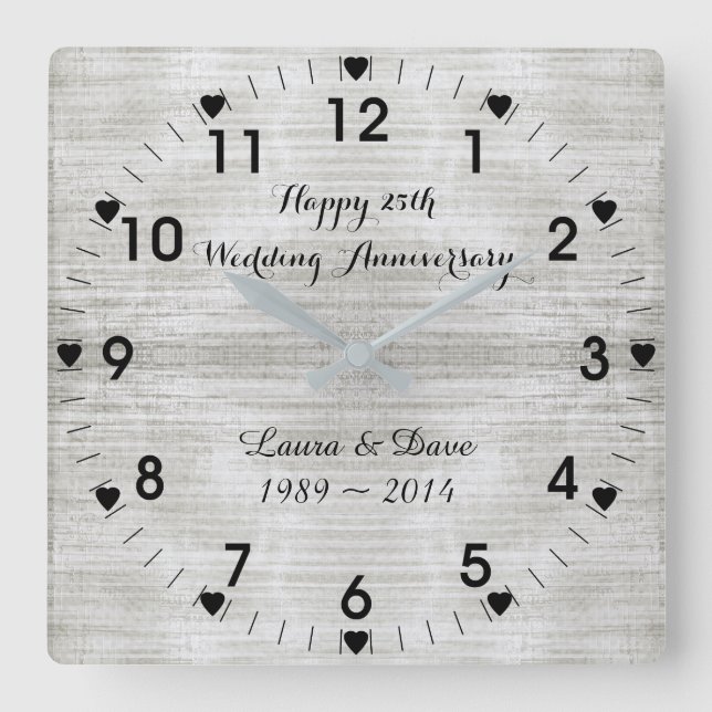 Reloj Cuadrado 25to Aniversario de bodas de plata (Anverso)