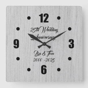 Reloj Cuadrado 25to aniversario de bodas de plata de la plata