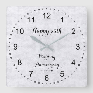Reloj Cuadrado 25to aniversario de bodas de plata de los gris