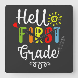 Reloj Cuadrado 2/2- Hello First Grade Shirt, First Grade Students