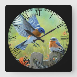 Reloj Cuadrado 2 Aves Cutas Jugando Bella Artes Número Romano