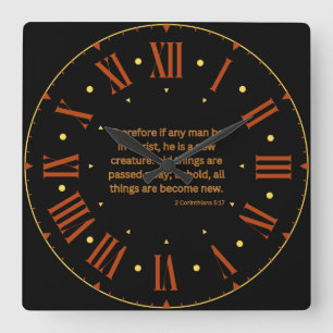 Reloj Cuadrado 2 Corinthians 5:17 KJV Bible Verse Roman Numeral