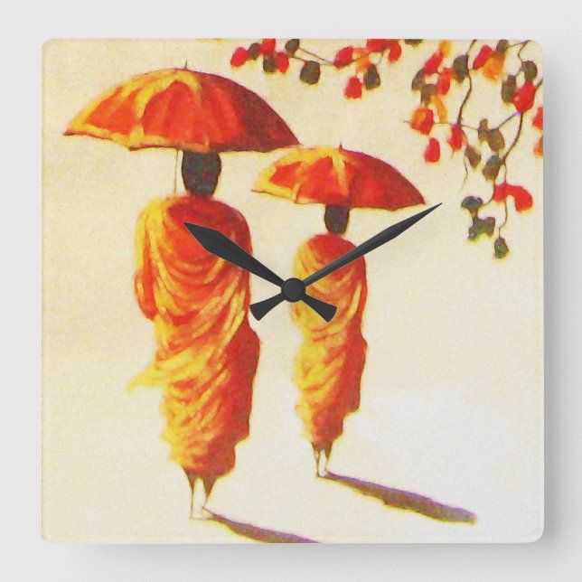 Reloj Cuadrado 2 monjes budistas laosianos (Anverso)