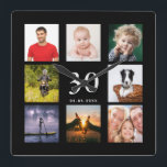 Reloj Cuadrado 30th birthday custom photo collage guy black<br><div class="desc">A wall clock as a gift for a 30th birthday for a guy,  celebrating his life with a collage of 8 of your own photos.  Personalize and add age 30,  and a date.  Date of birth or the date of the anniversary.  White colored letters.  Black background.</div>