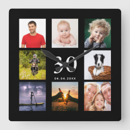 Reloj Cuadrado 30th birthday custom photo collage guy black