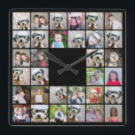 Reloj Cuadrado 32 Collage de fotos Diseño cuadrado moderno negro<br><div class="desc">¡Usa fotos recortadas para obtener los mejores resultados! Sube fotos cuadradas desde tu teléfono o incluso Instagram para hacer que un personalizado llamativo busque tu casa. Puedes usar fotos de amigos o mascotas y luego emparejar tu propia decoración cambiando el color. Usa fotos en color o en blanco y negro...</div>