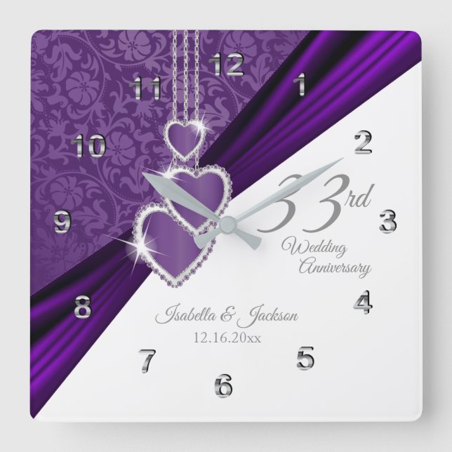 Reloj Cuadrado 33.ᵉʳ Aniversario del Boda Púrpura Ametista Keepsa (Anverso)