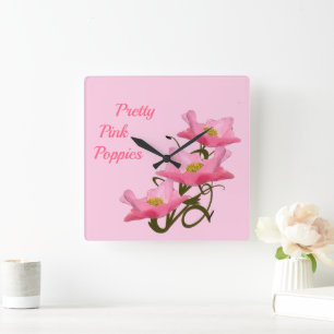 Reloj Cuadrado 3 Flores de Amapola Rosa Personalizadas She Shed F