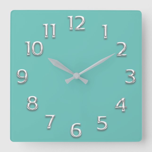 Reloj Cuadrado 3D Efecto Plata GRIS Minimalismo Pastel azul (Anverso)
