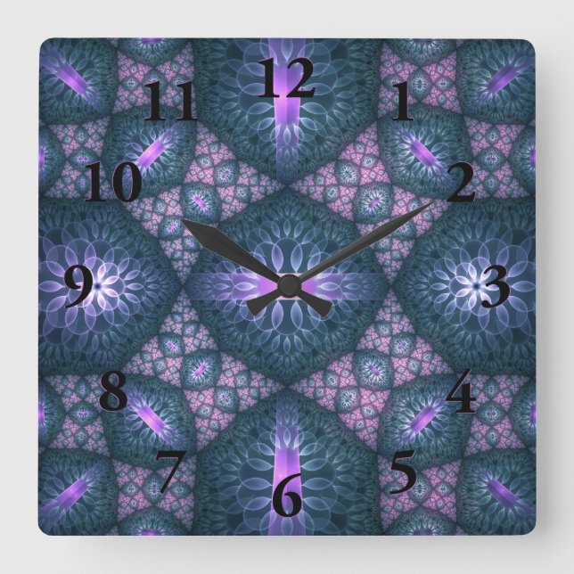 Reloj Cuadrado 3D Fractal Art Pattern Turquoise Purple Pink (Anverso)