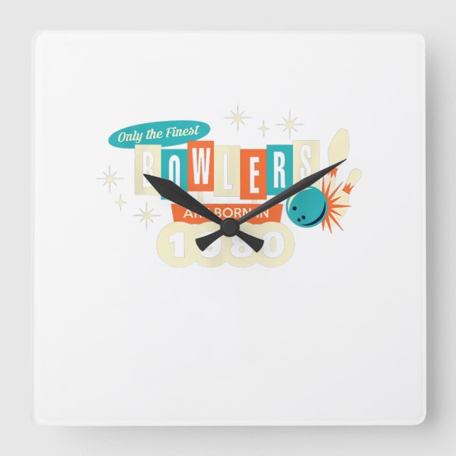 Reloj Cuadrado 40º Bowling de cumpleaños 1980 Vintage (Anverso)