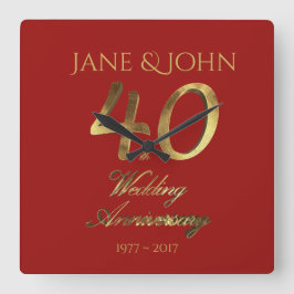 Reloj Cuadrado 40.º Boda Aniversario de Ruby Boda Red Gold