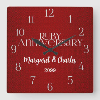 Reloj Cuadrado 40.º Boda de rubí Annivsersary Name