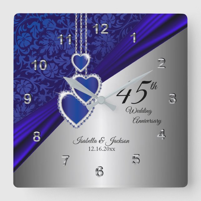 Reloj Cuadrado 45/65 Aniversario del Boda de Sapphire Keepsake (Anverso)