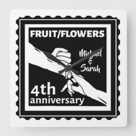 Reloj Cuadrado 4.º aniversario de Bodas tomándose de las manos ro