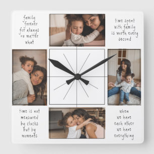 Reloj Cuadrado 4 Colaje de Fotos Citas de Tiempo en Familia y Uni