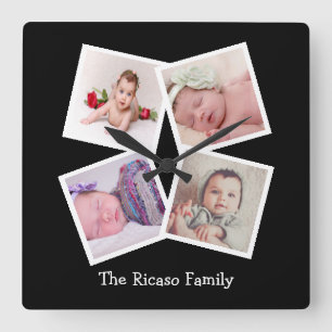 Reloj Cuadrado 4 Collage de fotos personalizado