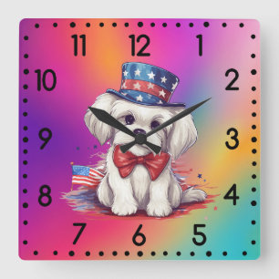 Reloj Cuadrado 4 de julio Perro de cachorro blanco con 43568