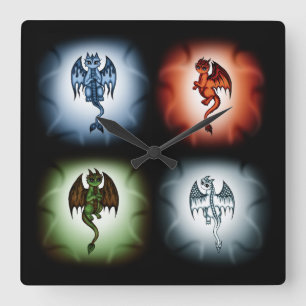 Reloj Cuadrado 4 dragones del elemento
