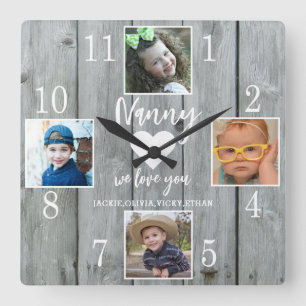 Reloj Cuadrado 4 Foto Rustic Grey Wood Te ama Nietas Nanas