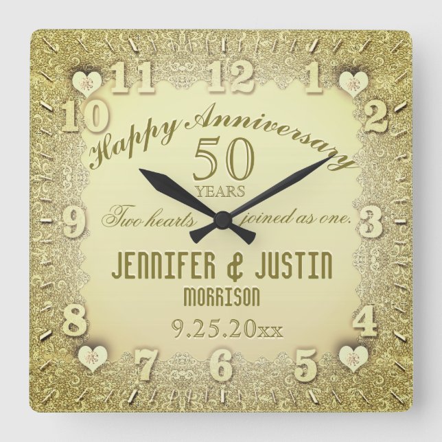 Reloj Cuadrado 50.º Aniversario Boda (Anverso)