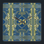 Reloj Cuadrado 50.º cumpleaños Art Deco Oro Azul Gran Gatsby<br><div class="desc">Celebra tu cumpleaños de hito con estilo con este diseño único de estilo Art Deco, inspirado en el Gran Gatsby, con formas geométricas en oro brillante sobre fondo azul oscuro. Un elegante, elegante y sagaz aspecto de género perfecto para conmemorar ese cumpleaños especial con el sabor jazz de los años...</div>