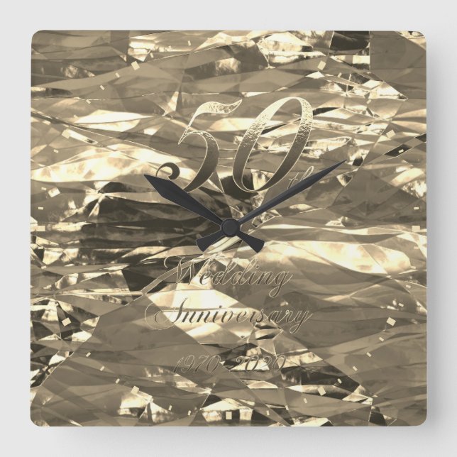 Reloj Cuadrado 50 Aniversario Boda 1970 2020 Moda Faux Gold (Anverso)