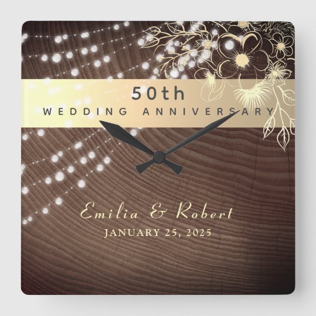 Reloj Cuadrado 50 Aniversario de Boda (Anverso)