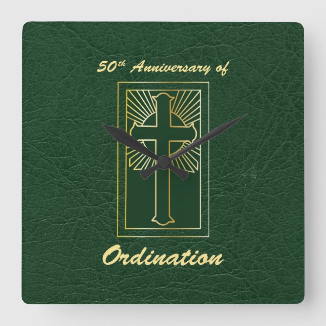 Reloj Cuadrado 50° aniversario de la Ordenación El cuero verde (Anverso)