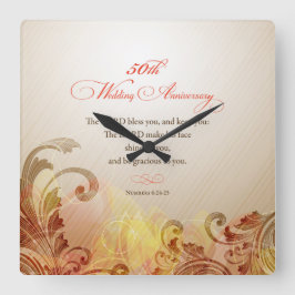 Reloj Cuadrado 50° Aniversario del Boda, bendiciones del Señor y 