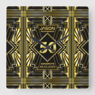 Reloj Cuadrado 50 cumpleaños Art Deco Gold Black Great Gatsby
