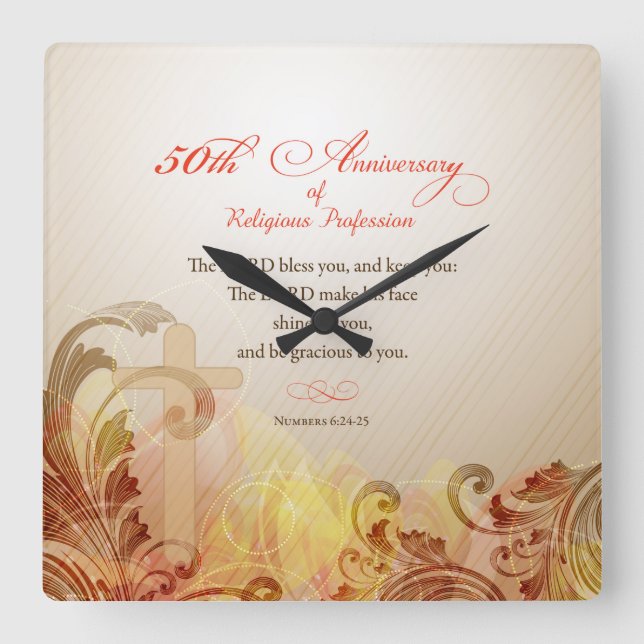 Reloj Cuadrado 50.o Aniversario de la profesión religiosa, monja (Anverso)