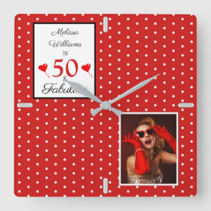 Reloj Cuadrado 50 y fabuloso Añadir foto rojo 50 cumpleaños WH ro