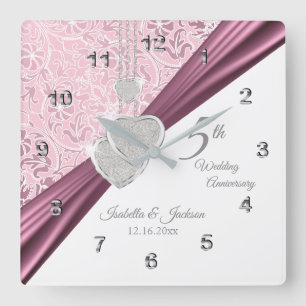Reloj Cuadrado 5.º Aniversario del Boda Rosado Keepsake 2