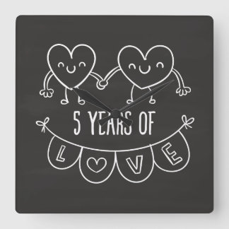 Reloj Cuadrado 5.º Aniversario Gift Chalk Hearts