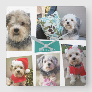 Reloj Cuadrado 5 Collages de fotos Funky Mid Century Ángulos Mod