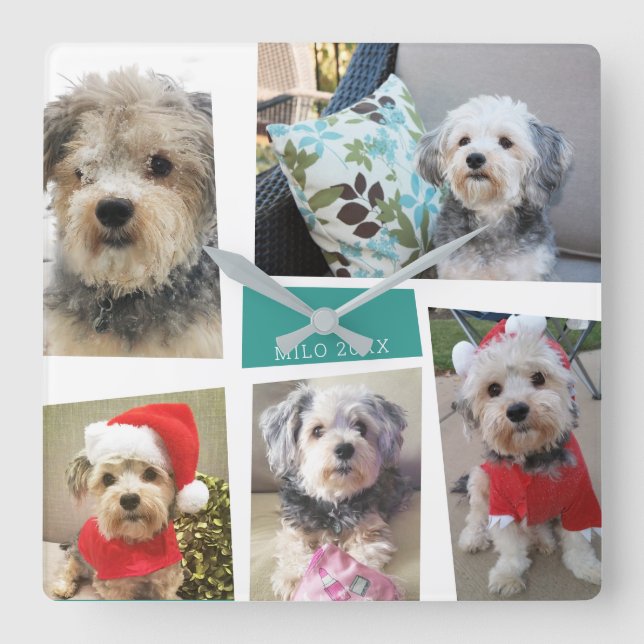 Reloj Cuadrado 5 Collages de fotos Funky Mid Century Ángulos Mode (Anverso)