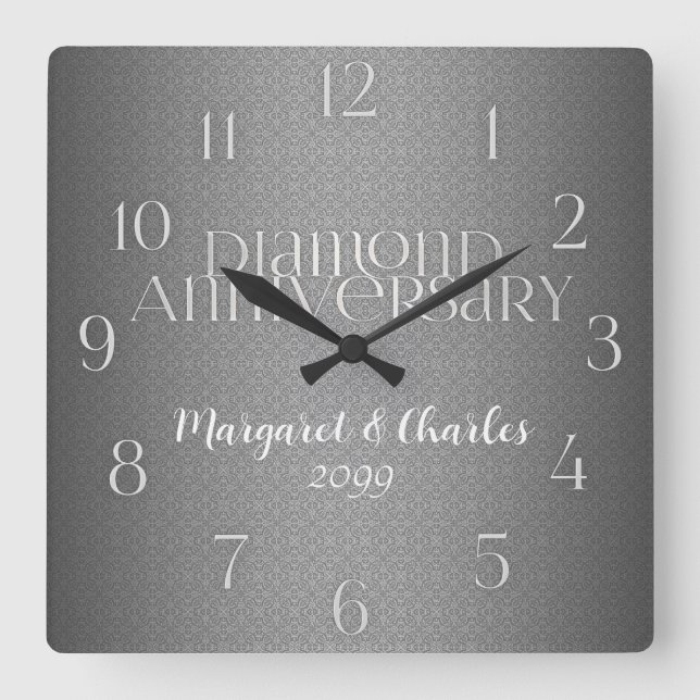 Reloj Cuadrado 60.ª Boda de Diamantes Personalizado de Annivsersa (Anverso)