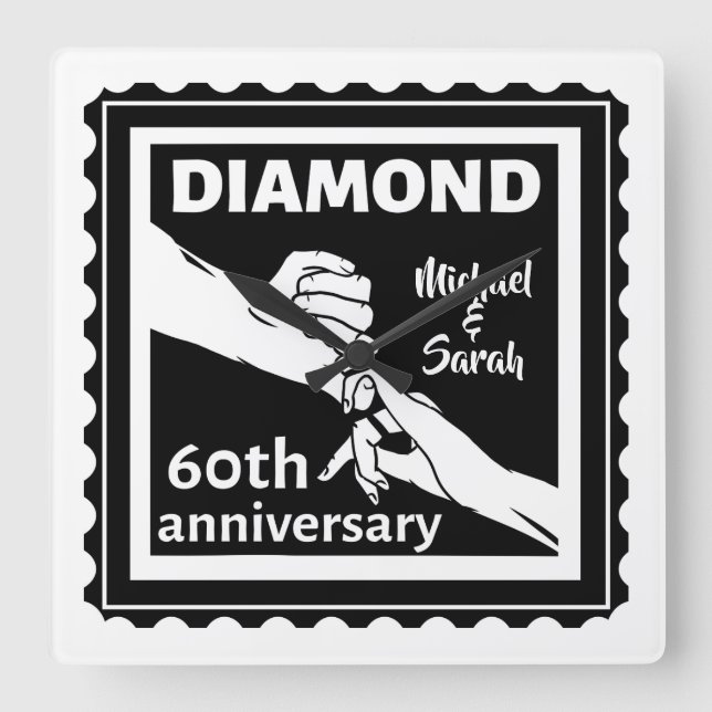 Reloj Cuadrado 60.º aniversario de los bodas de diamantes tradici (Anverso)