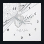 Reloj Cuadrado 60.º Aniversario del Boda del Diamante Keepsake<br><div class="desc">🥇 DISEÑO ORIGINAL DE ARTE DE DERECHOS DE AUTOR DE Donna Siegrist SÓLO DISPONIBLE EN ZAZZLE! Personalice el reloj. 60° Aniversario del Boda del Diamante Keepsake. Nota ✔: No es necesario cambiar todas las áreas de plantilla. 📌 Si necesita una mayor personalización, haga clic en el botón "Haga clic para...</div>