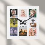 Reloj Cuadrado 60.º collage de fotos de cumpleaños<br><div class="desc">Un reloj de pared como regalo para el cumpleaños 60 de un hombre,  celebrando su vida con un collage de 8 de tus propias fotos.  Plantillas para un nombre,  edad 60 y fecha.  Fecha de nacimiento o fecha del aniversario.  Letras de color negro.  Fondo blanco.</div>