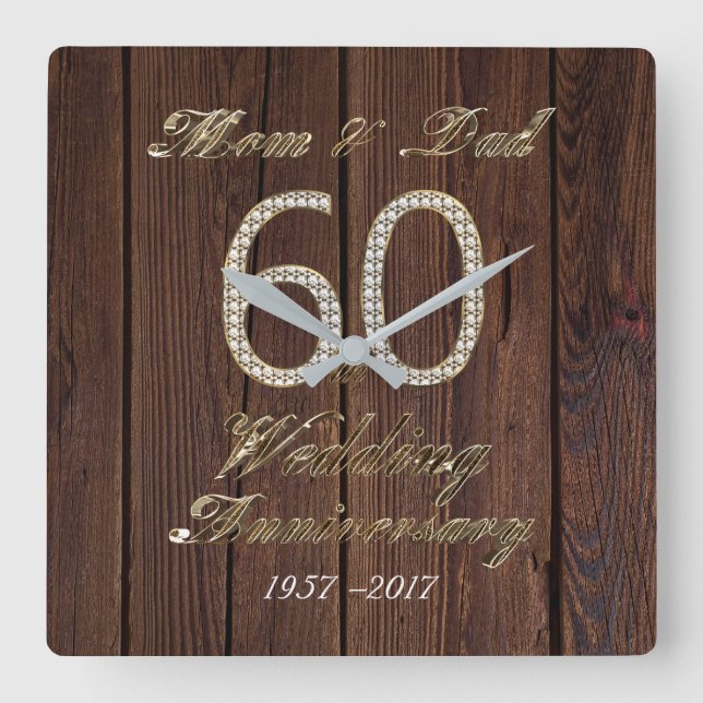 Reloj Cuadrado 60° Aniversario Boda Padres Bodas de diamantes (Anverso)